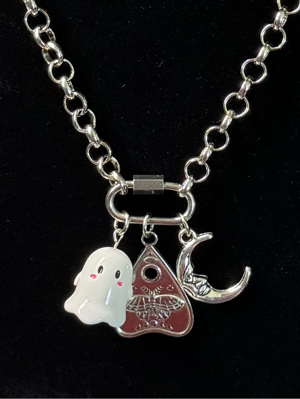 Spooky Season Charm Necklace Ghost 👻 Planchette Moon 🌙 Halloween Stainless Steel
